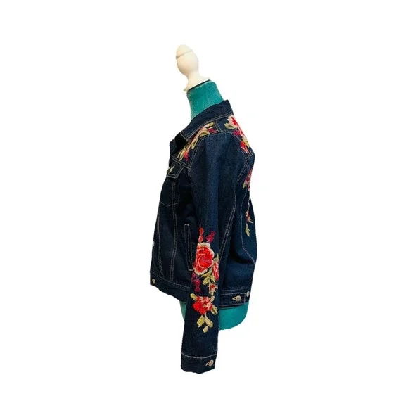 Johnny Was Desi Floral Embroidered Denim Jean Jacket Boho Size Extra Small - Picture 5 of 7